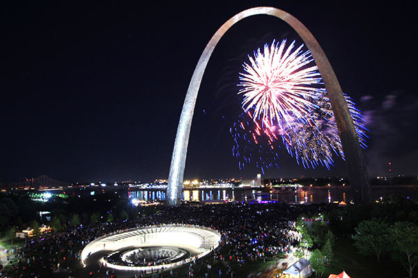 Gateway Arch Park with fireworks