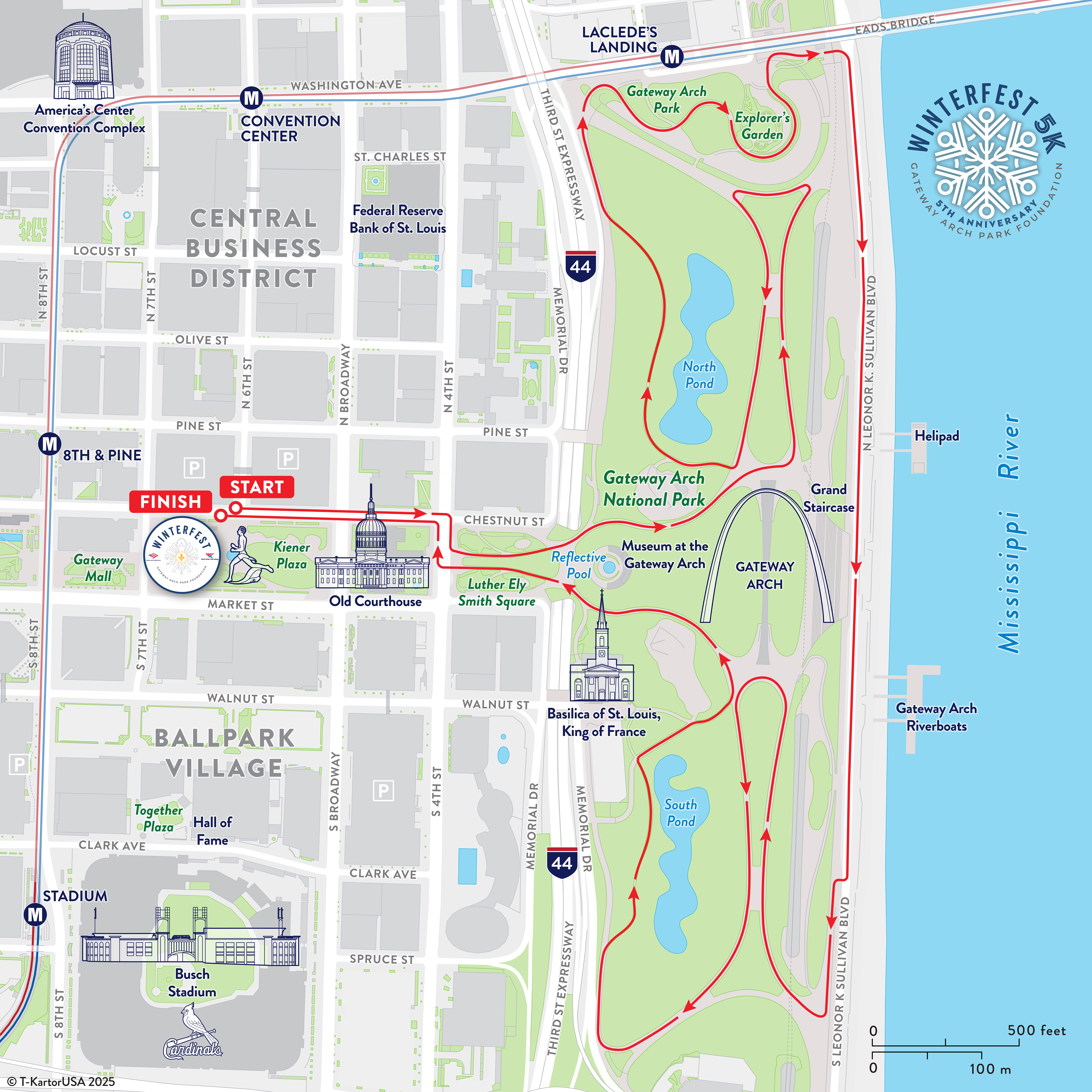 Geospatial map of the Winterfest 5K race route