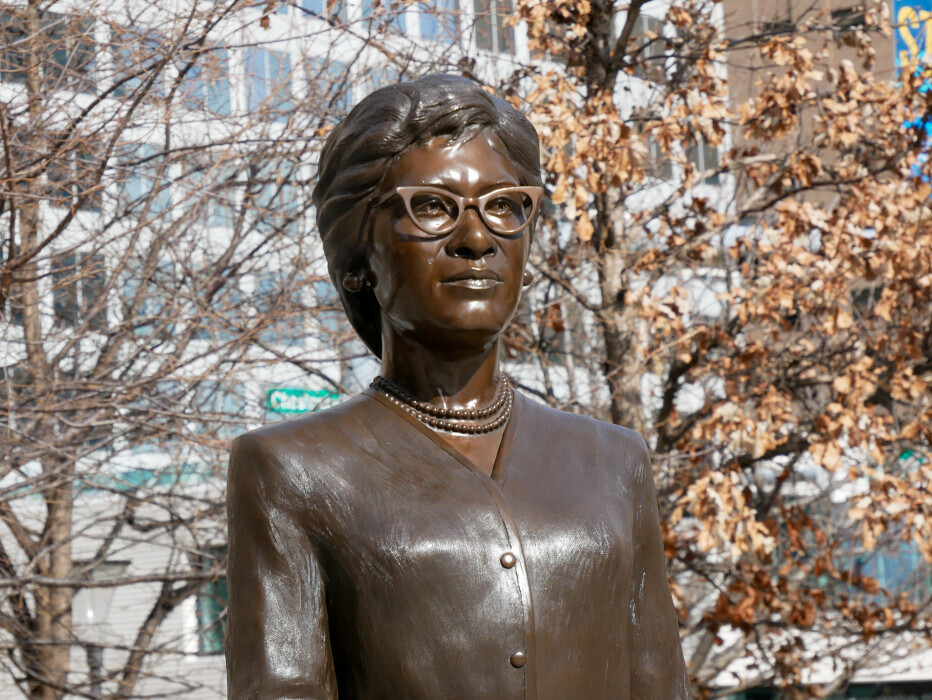 Frankie Muse Freeman statue located at Kiener Plaza