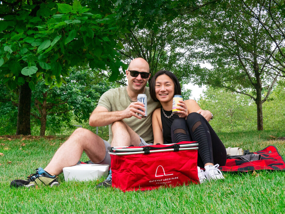 Picnic attendees with basket